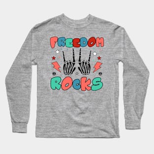 Retro 4th Of July Freedom Rocks Rocker Skeleton Long Sleeve T-Shirt